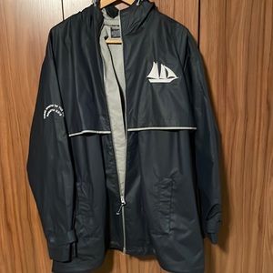 Worn once. Rain jacket. Size XL Dark Blue.